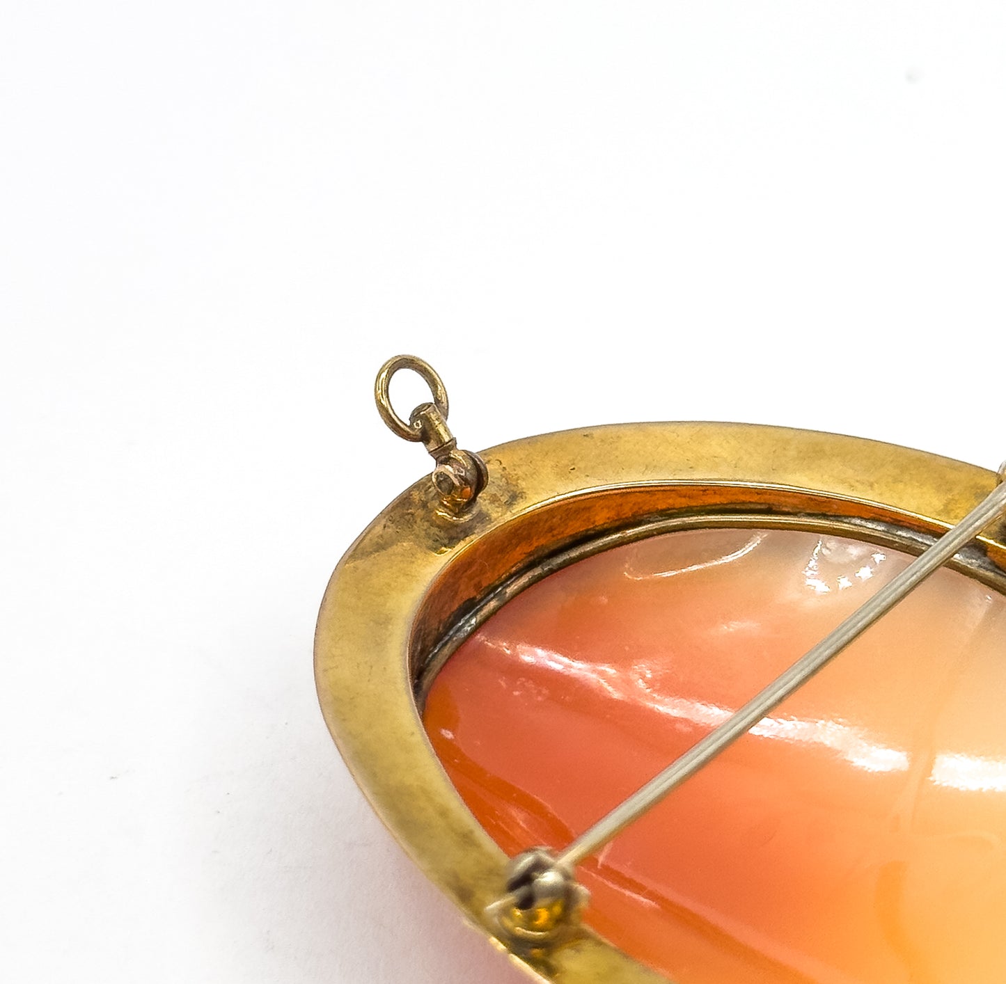 Edwardian Signed Carved Shell Cameo Brooch 10K GF