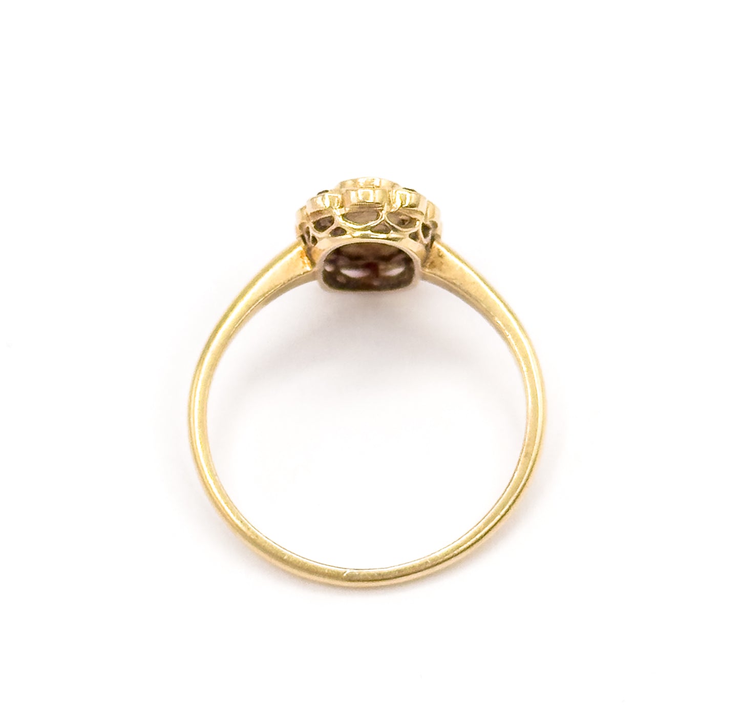 Contemporary Pearl & Ruby Scalloped Ring in 14K Yellow Gold