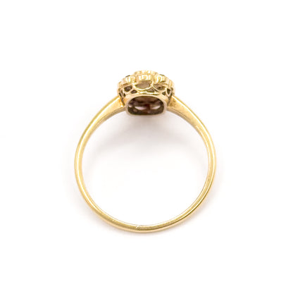 Contemporary Pearl & Ruby Scalloped Ring in 14K Yellow Gold