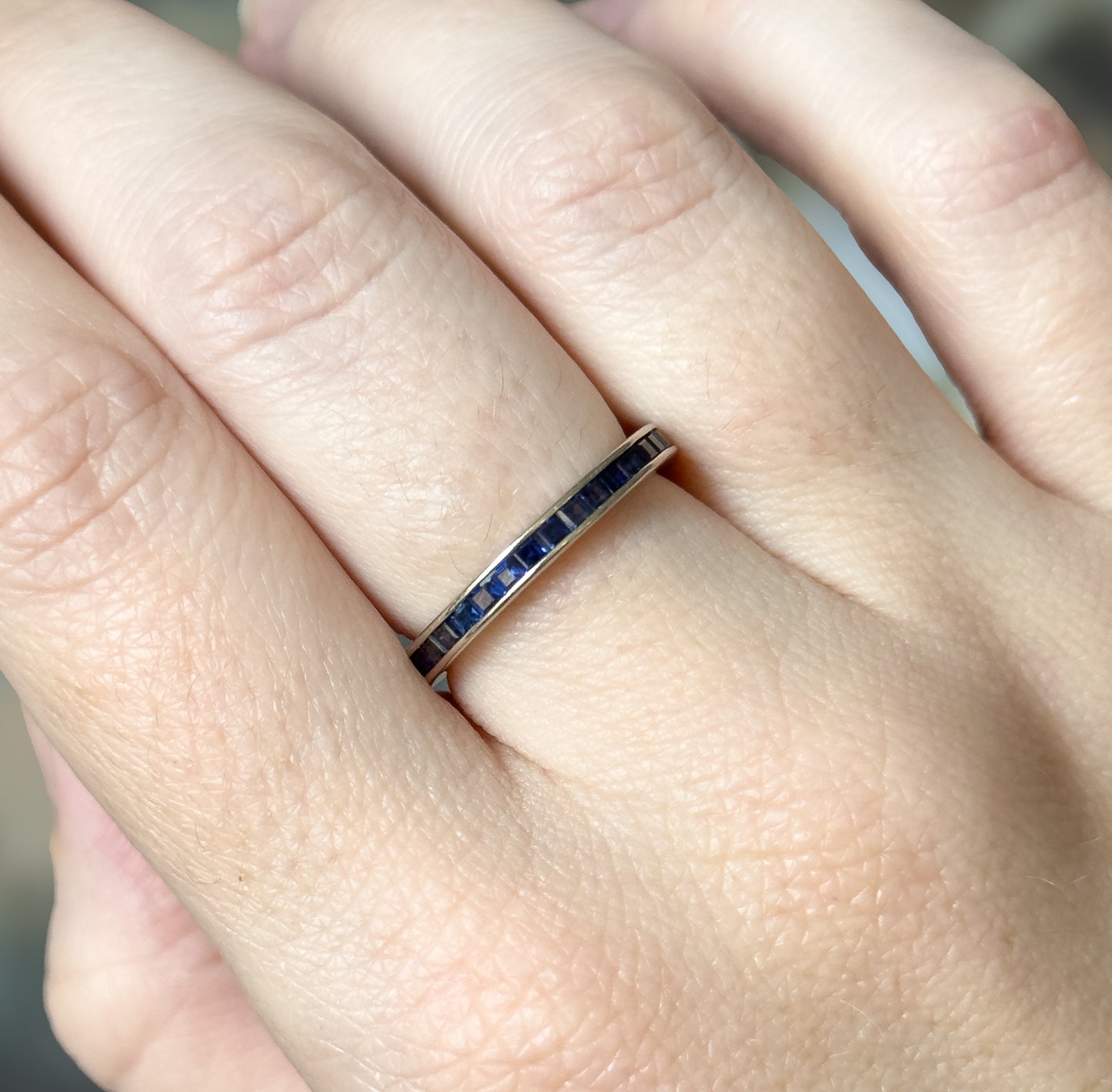 Contemporary Blue Sapphire Eternity Band in 14K White Gold