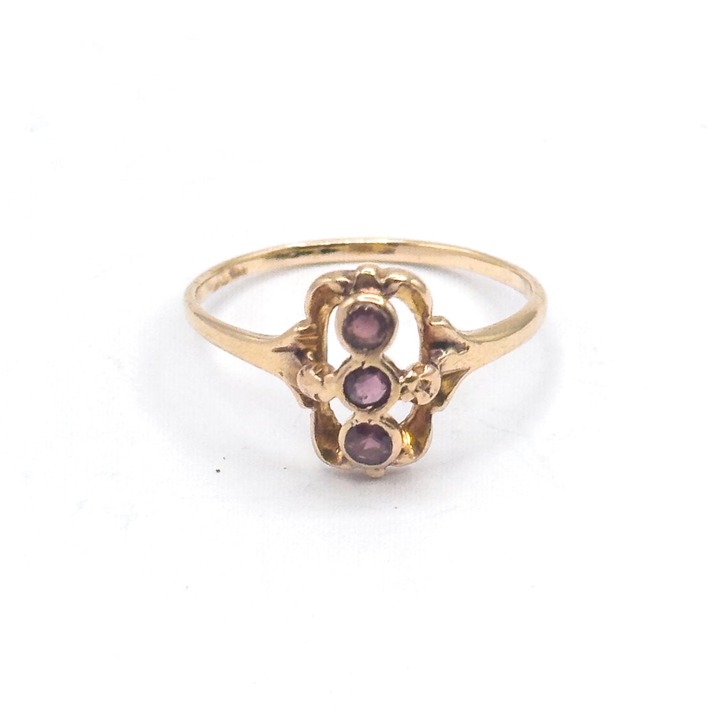 Antique Purple Paste Three Stone Ring in 10K Gold