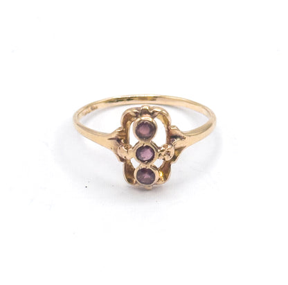Antique Purple Paste Three Stone Ring in 10K Gold