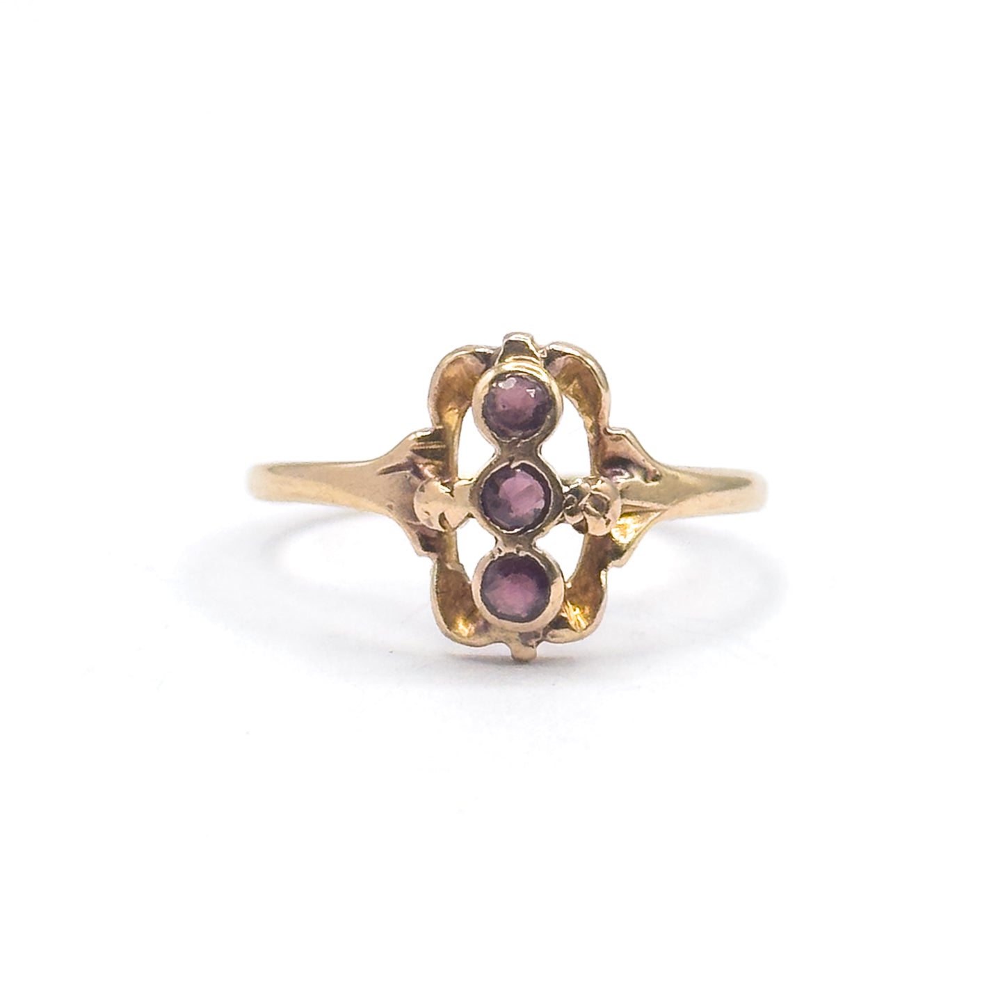 Antique Purple Paste Three Stone Ring in 10K Gold