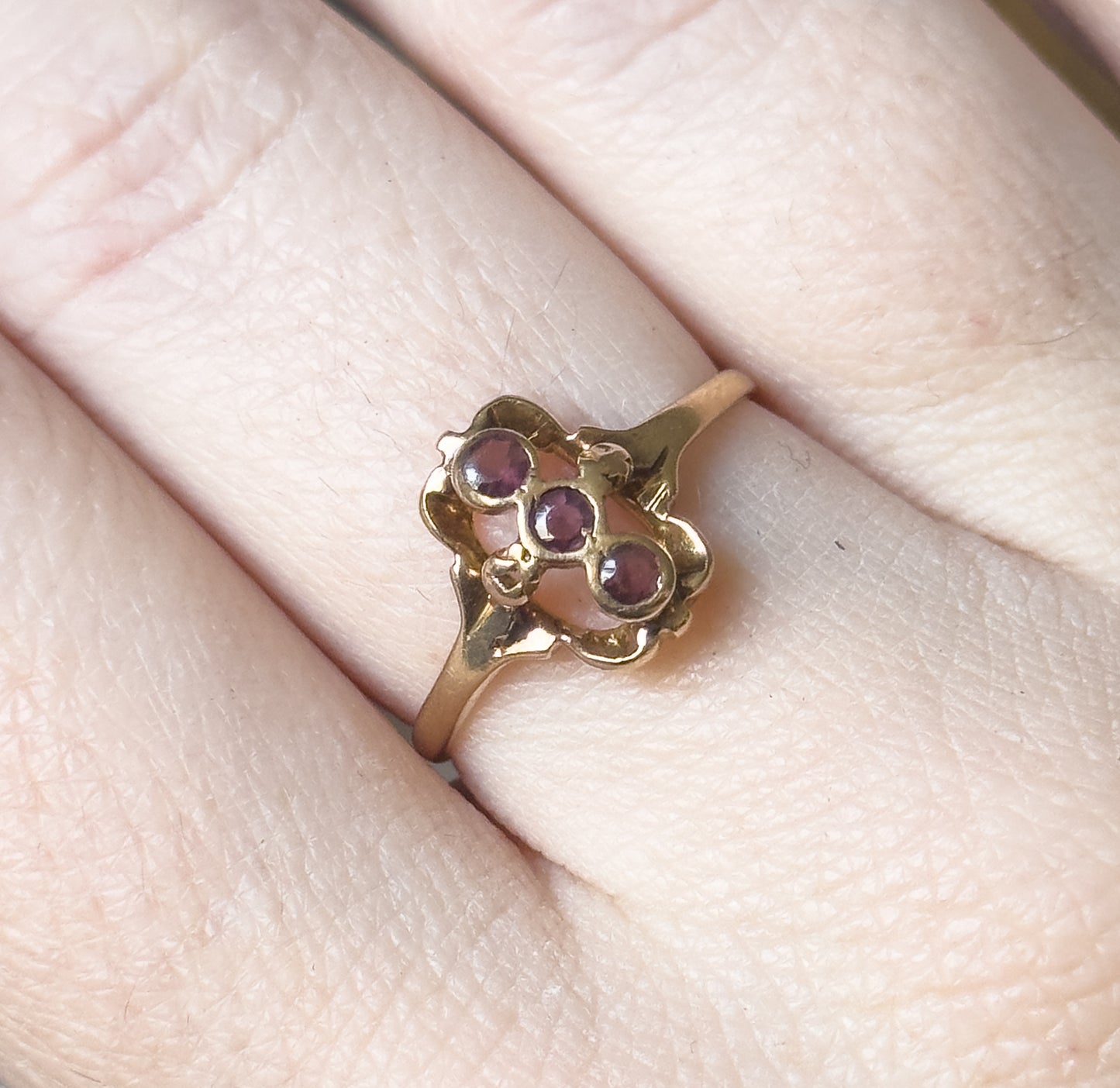 Antique Purple Paste Three Stone Ring in 10K Gold