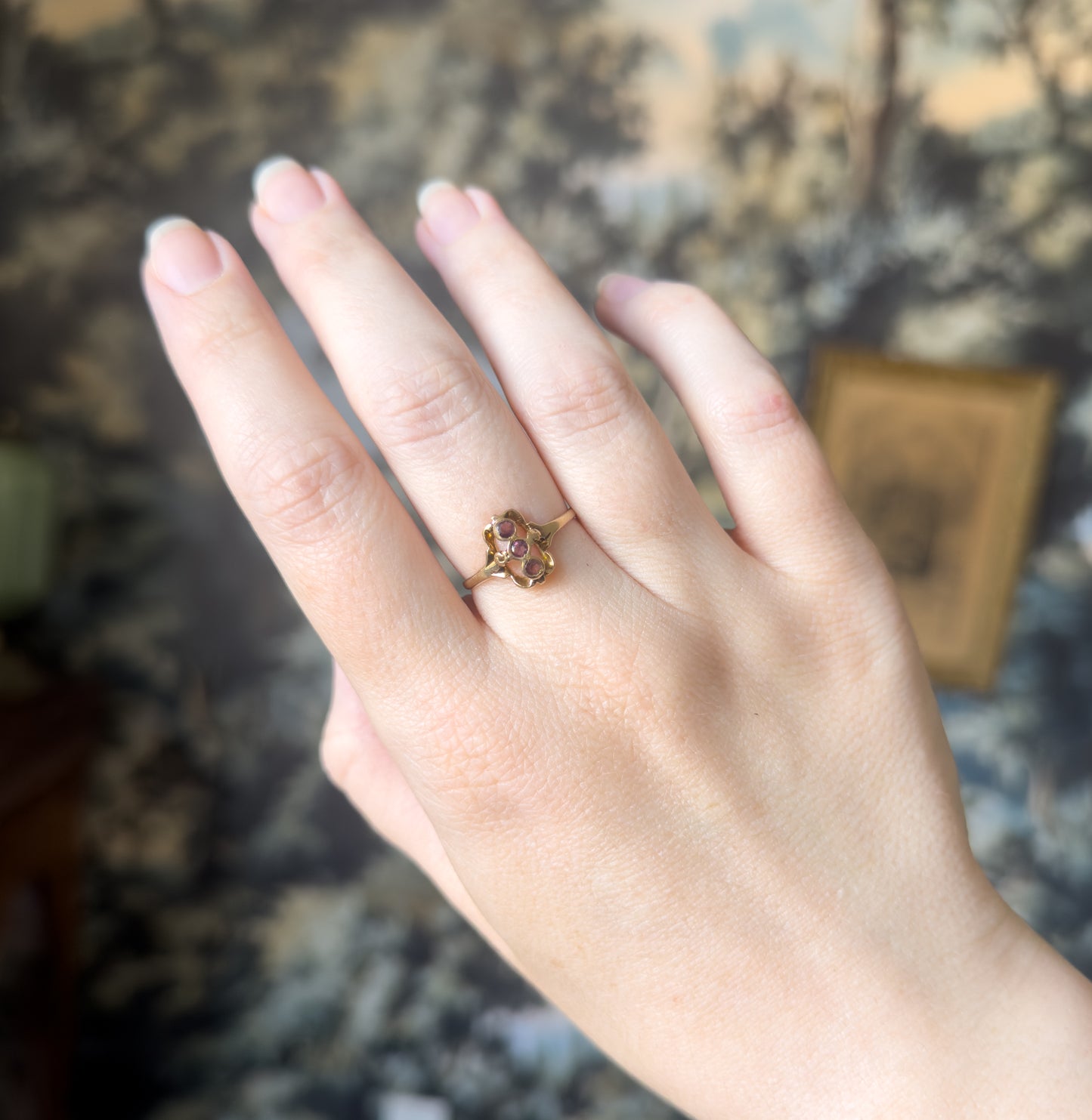 Antique Purple Paste Three Stone Ring in 10K Gold