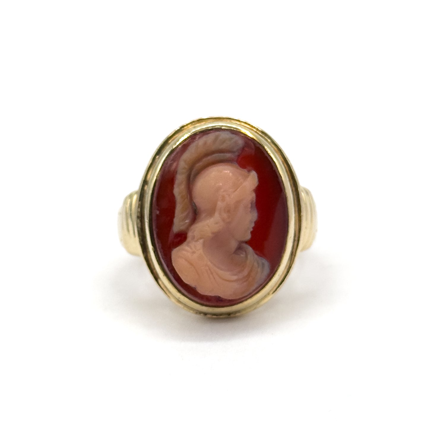 Retro Hardstone Cameo Roman Soldier Ring in 14K Yellow Gold