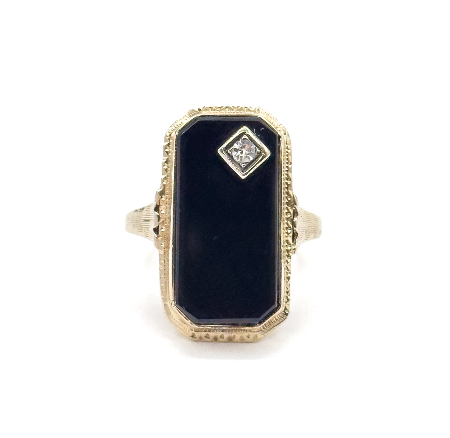Art Deco Onyx & Diamond Ring in 14K Yellow Gold