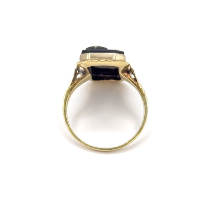 Art Deco Onyx & Diamond Ring in 14K Yellow Gold