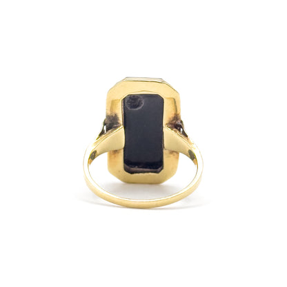 Art Deco Onyx & Diamond Ring in 14K Yellow Gold