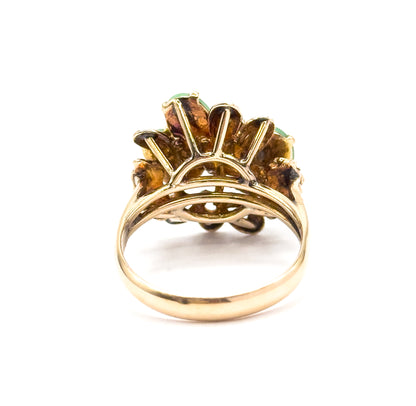 Mid-Century Green Jade Cabochon Sculptural Cocktail Ring in 14K Yellow Gold
