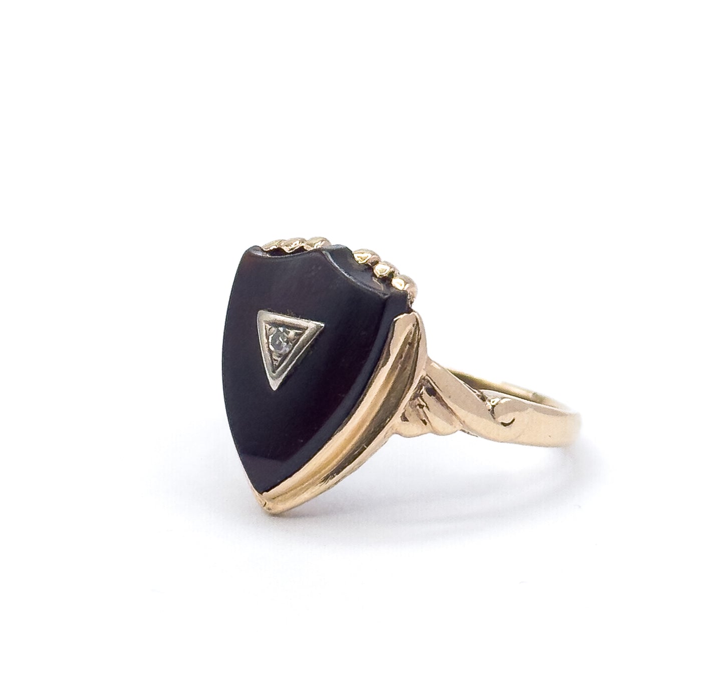 Retro Onyx Shield & Diamond Signet Ring in 10K Two-Tone Gold