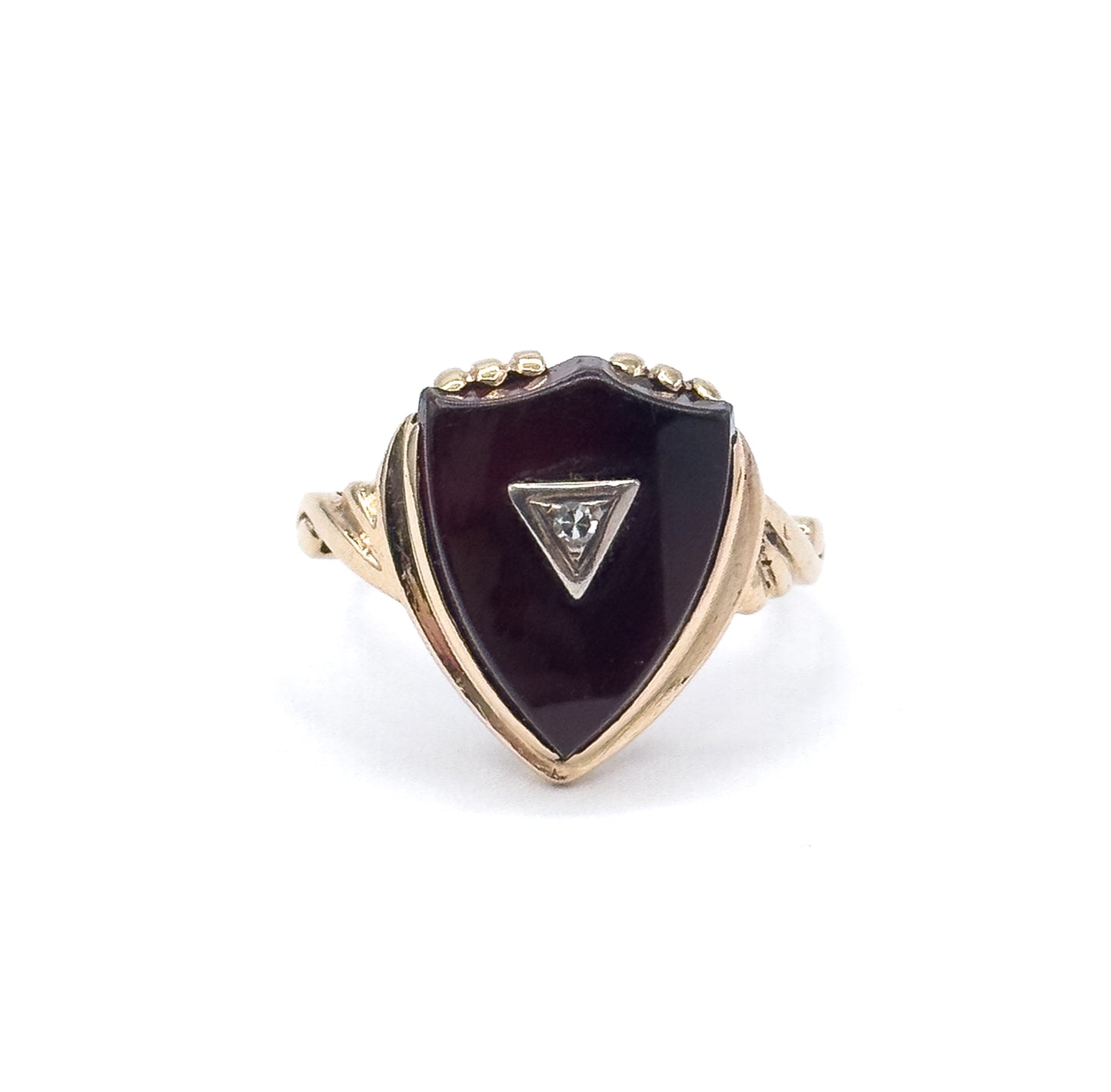 Retro Onyx Shield & Diamond Signet Ring in 10K Two-Tone Gold