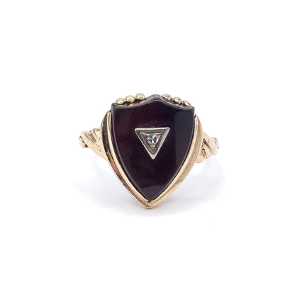 Retro Onyx Shield & Diamond Signet Ring in 10K Two-Tone Gold