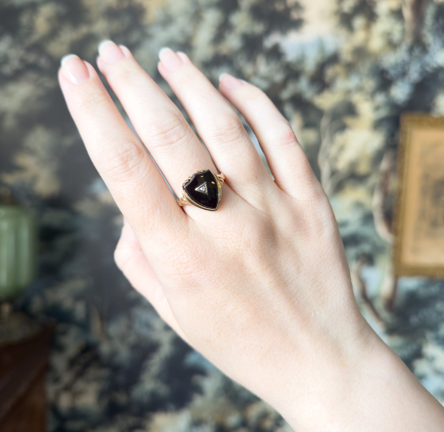 Retro Onyx Shield & Diamond Signet Ring in 10K Two-Tone Gold
