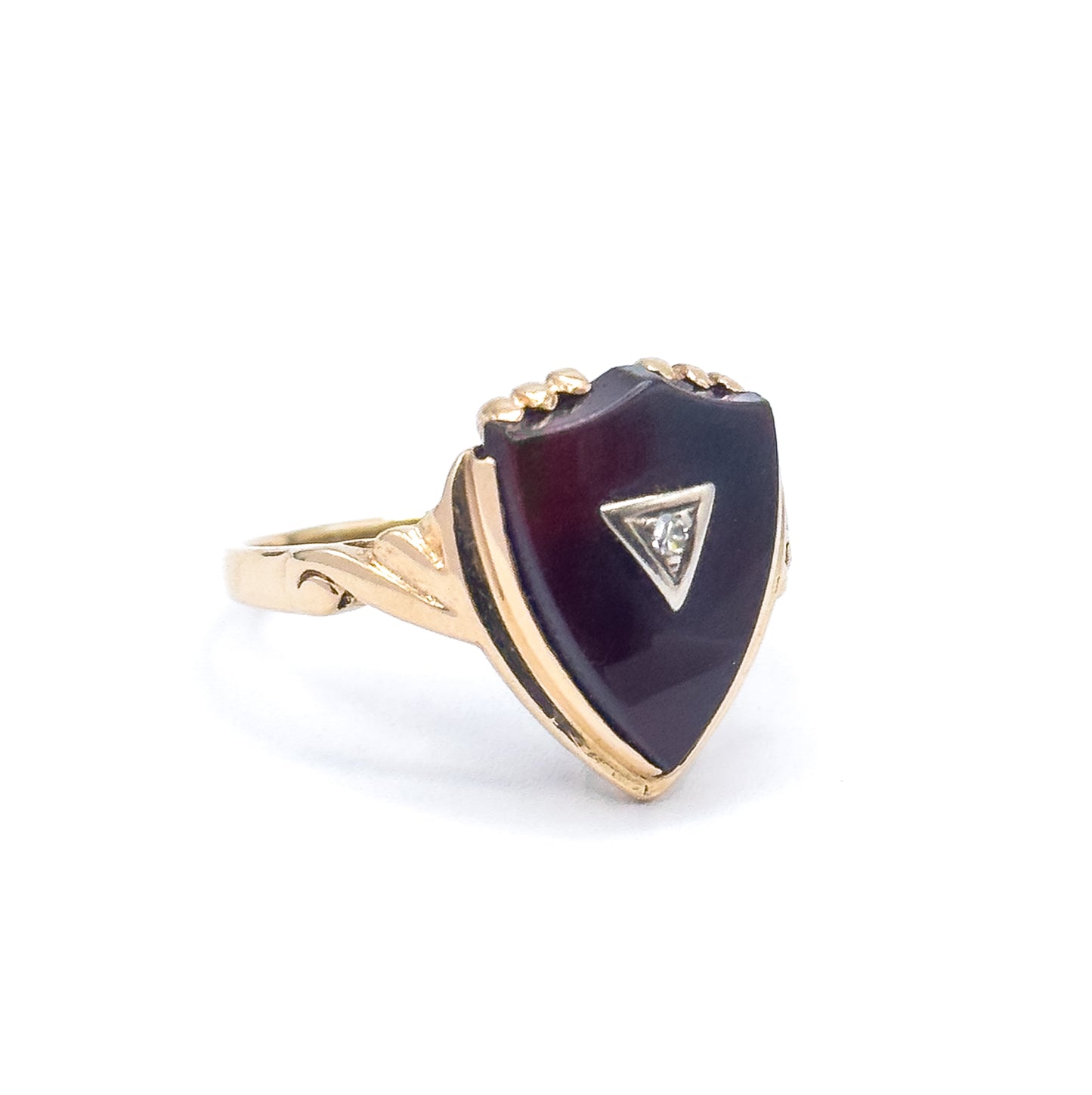 Retro Onyx Shield & Diamond Signet Ring in 10K Two-Tone Gold