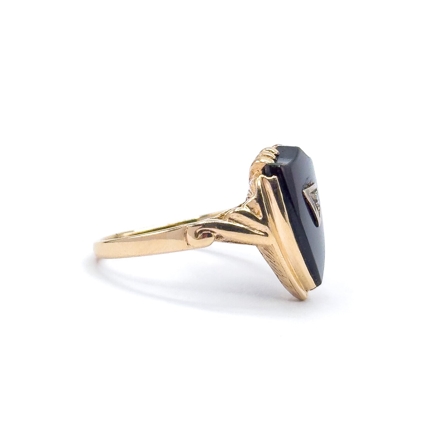 Retro Onyx Shield & Diamond Signet Ring in 10K Two-Tone Gold