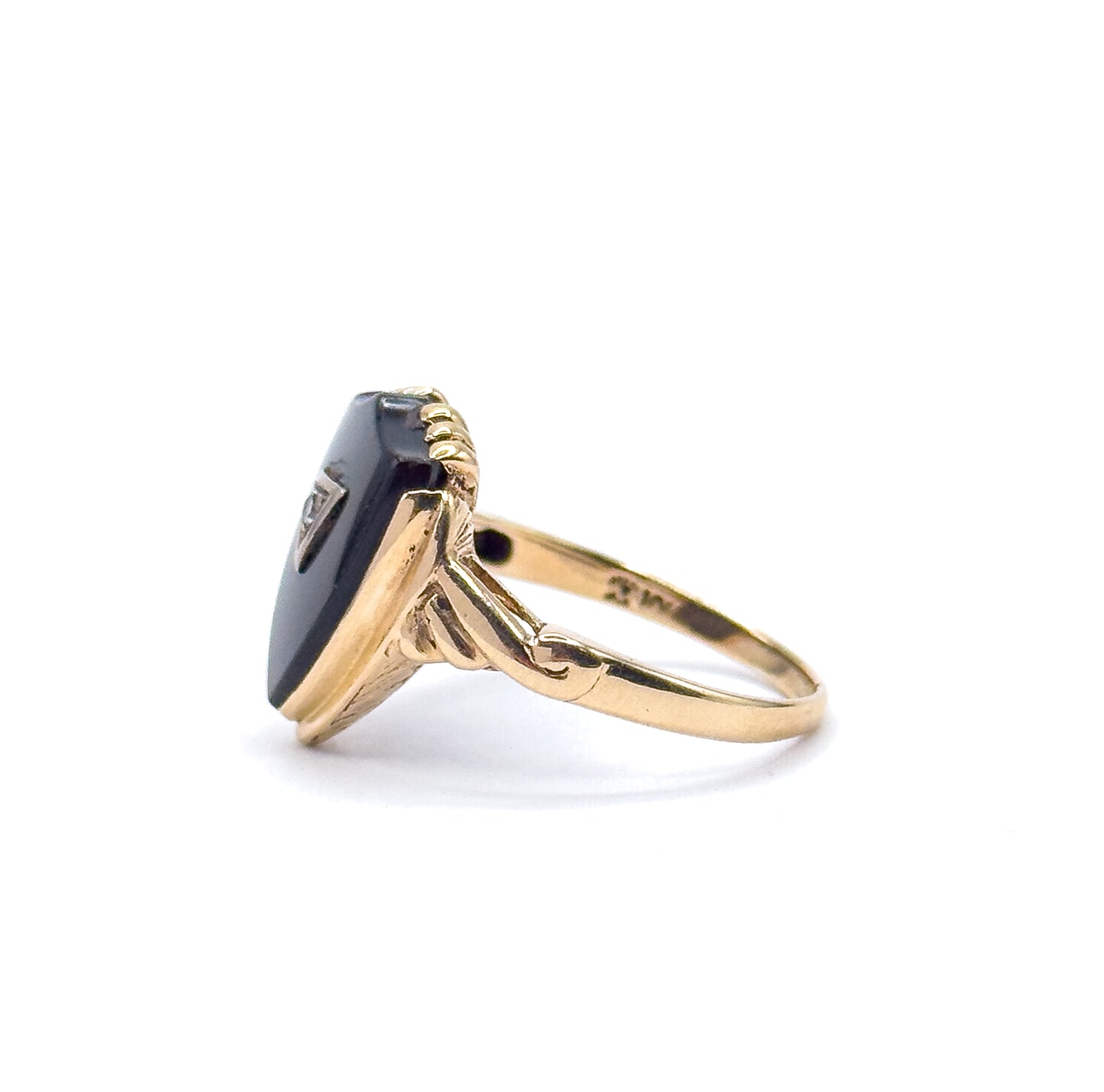 Retro Onyx Shield & Diamond Signet Ring in 10K Two-Tone Gold