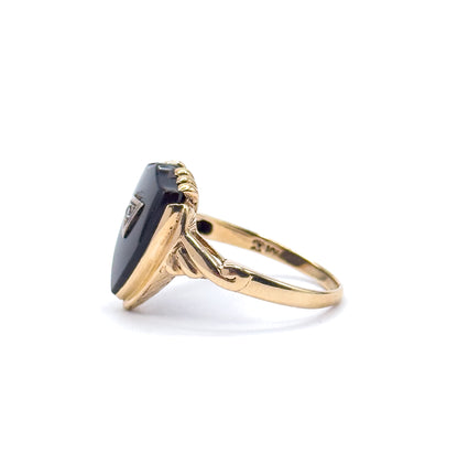 Retro Onyx Shield & Diamond Signet Ring in 10K Two-Tone Gold