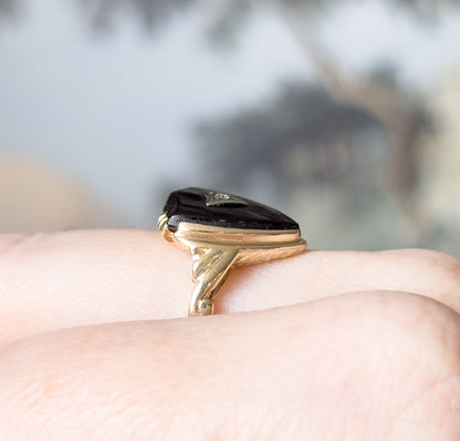 Retro Onyx Shield & Diamond Signet Ring in 10K Two-Tone Gold