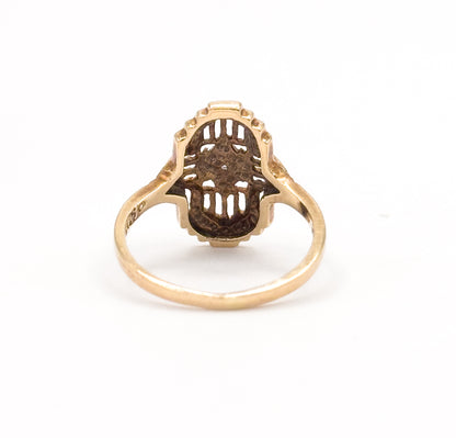 Vintage Art Deco Style Diamond Filigree Ring in 10K Two-Tone Gold