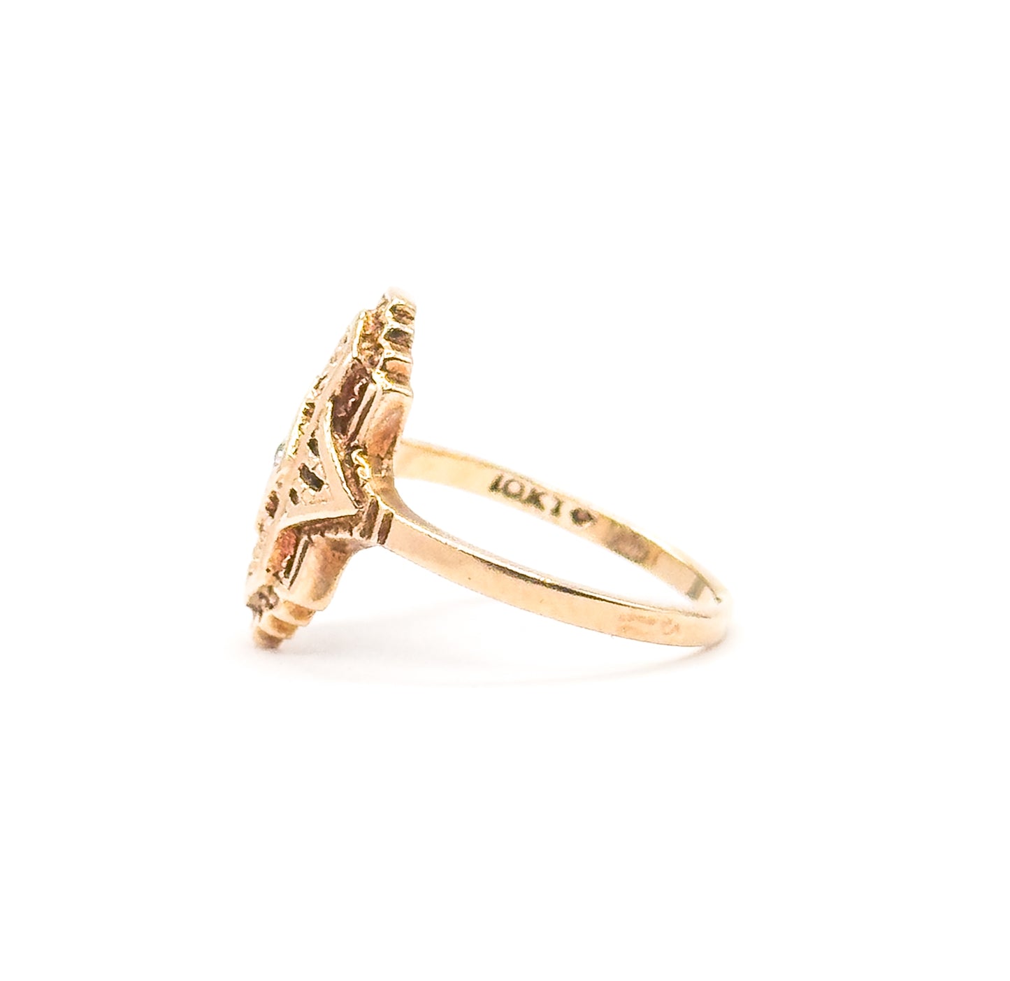 Vintage Art Deco Style Diamond Filigree Ring in 10K Two-Tone Gold