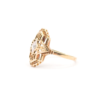 Vintage Art Deco Style Diamond Filigree Ring in 10K Two-Tone Gold