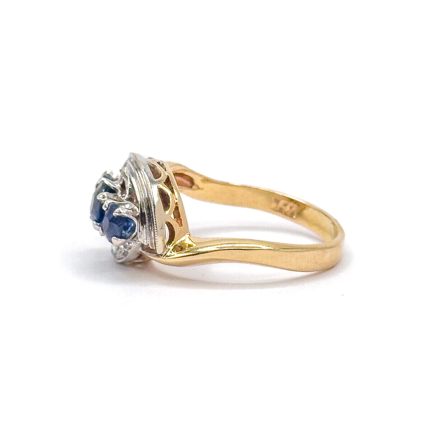 Retro Blue Sapphire & Rose Cut Diamond Bypass Ring in 14K Two-Tone Gold