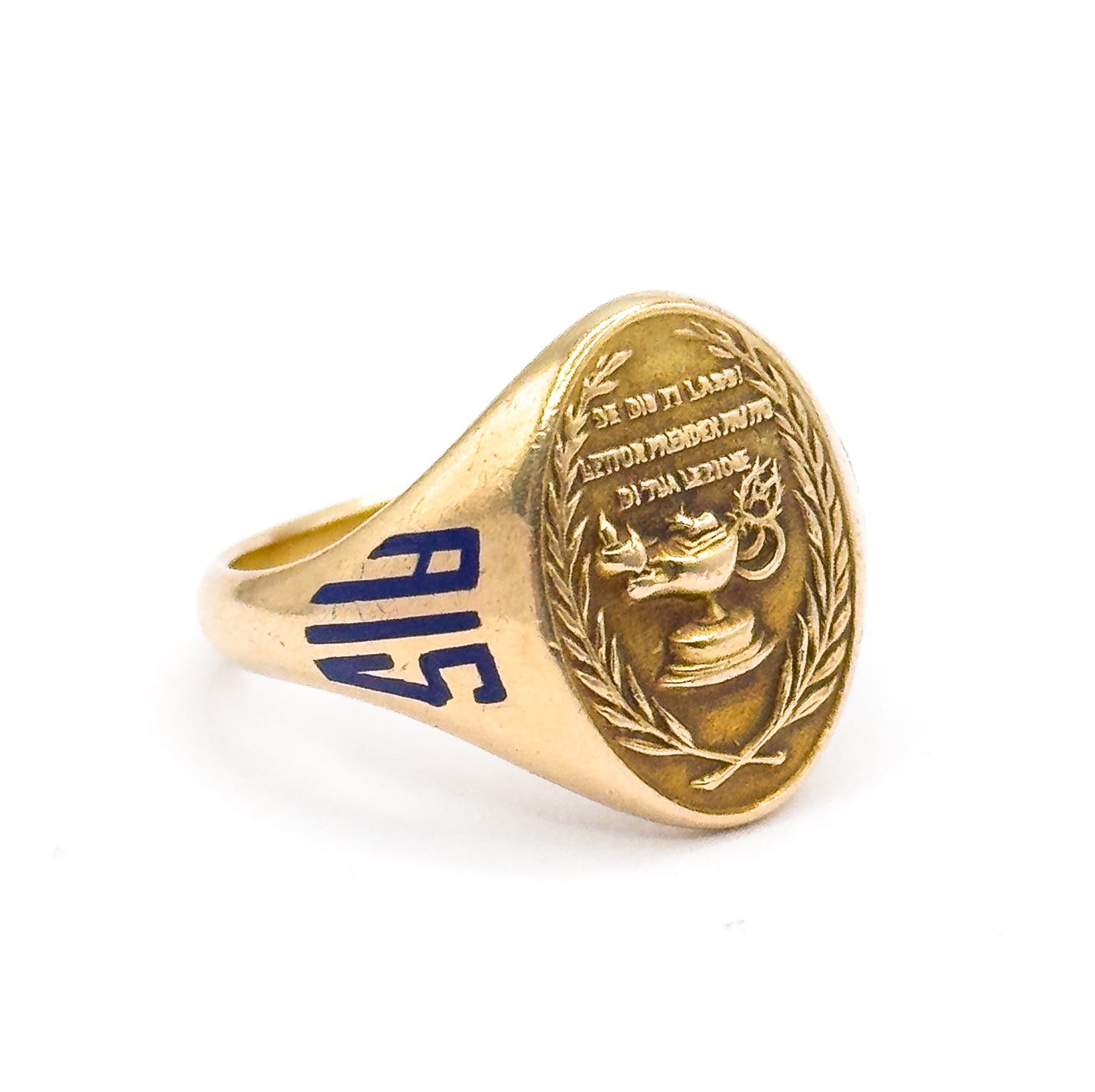 Art Deco Lamp of Knowledge Enamel Signet Ring in 14K Yellow Gold