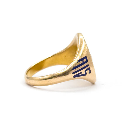 Art Deco Lamp of Knowledge Enamel Signet Ring in 14K Yellow Gold