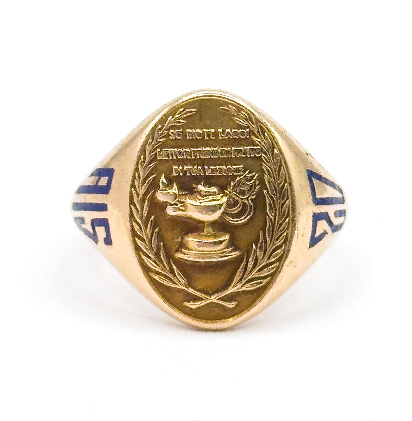 Art Deco Lamp of Knowledge Enamel Signet Ring in 14K Yellow Gold
