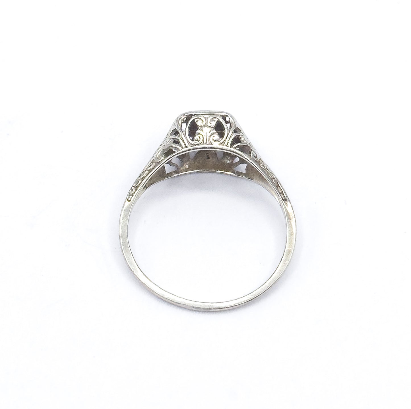 Art Deco Old European Diamond Filigree Ring in 14K White Gold
