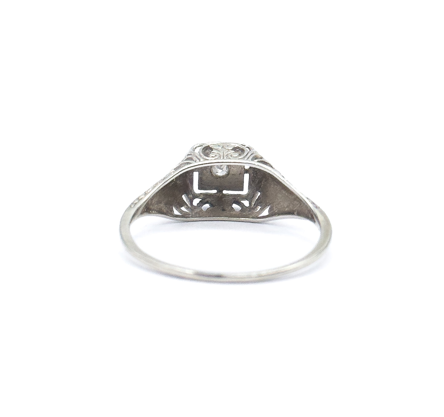Art Deco Old European Diamond Filigree Ring in 14K White Gold