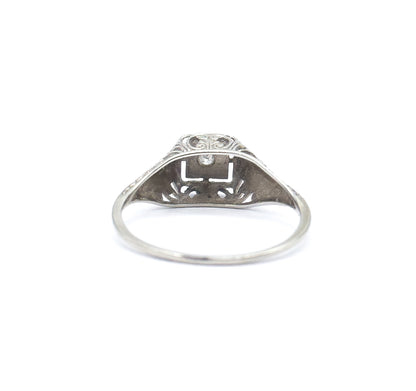 Art Deco Old European Diamond Filigree Ring in 14K White Gold