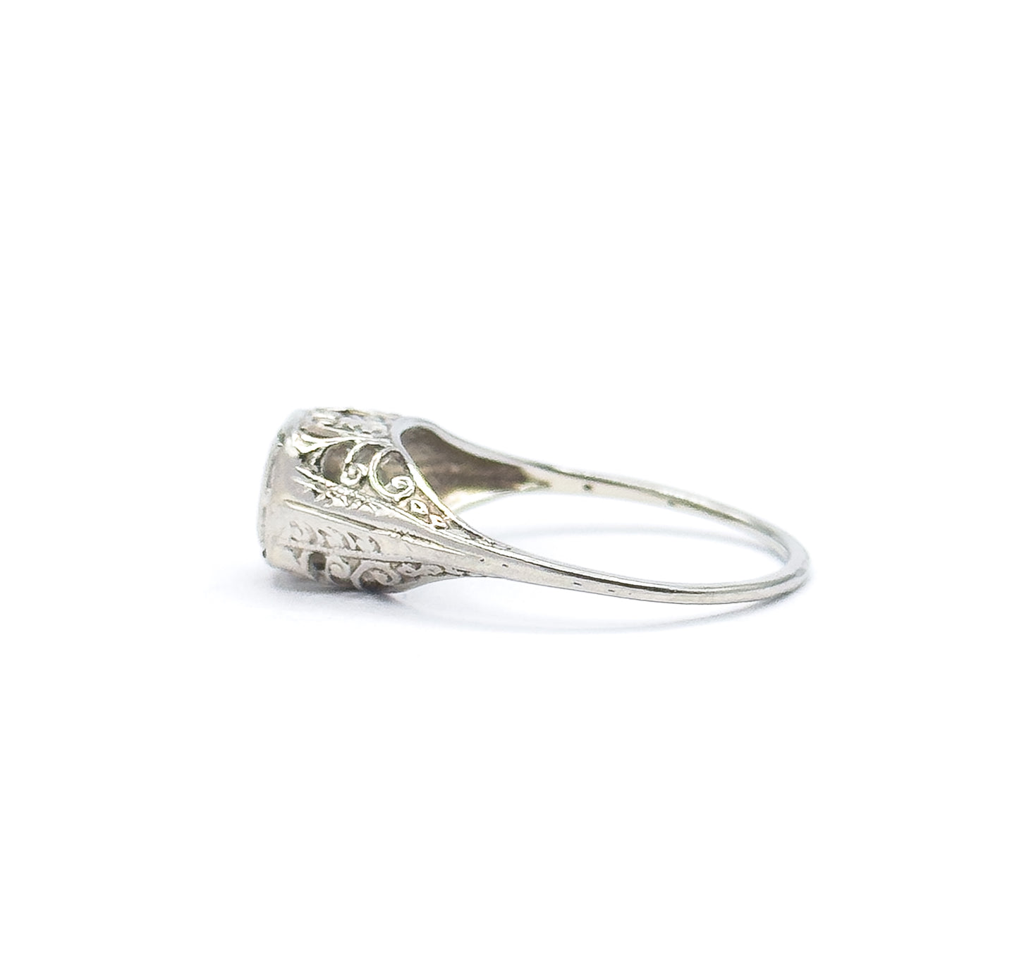 Art Deco Old European Diamond Filigree Ring in 14K White Gold