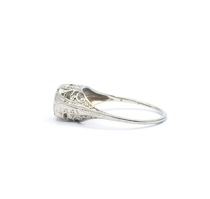 Art Deco Old European Diamond Filigree Ring in 14K White Gold