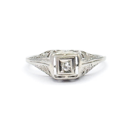 Art Deco Old European Diamond Filigree Ring in 14K White Gold
