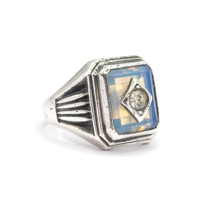 Mid-Century Opaline Glass & Paste Ring in Sterling Silver — view 3 of 11