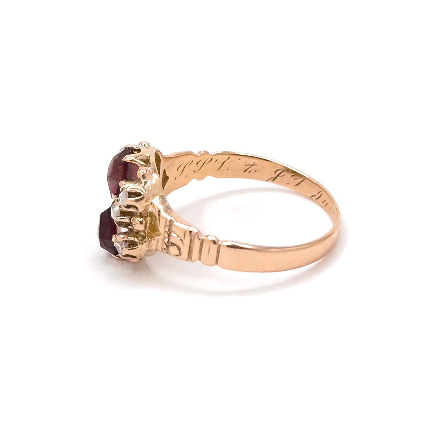 Victorian Garnet & Rose Cut Diamond Ring in 10K Rose Gold