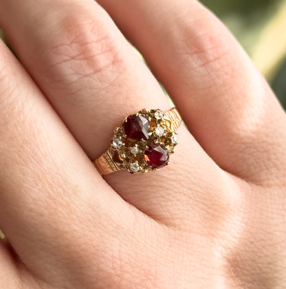 Victorian Garnet & Rose Cut Diamond Ring in 10K Rose Gold