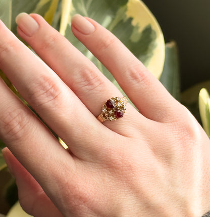 Victorian Garnet & Rose Cut Diamond Ring in 10K Rose Gold