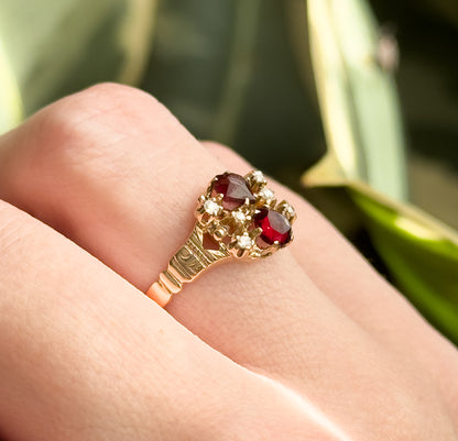 Victorian Garnet & Rose Cut Diamond Ring in 10K Rose Gold