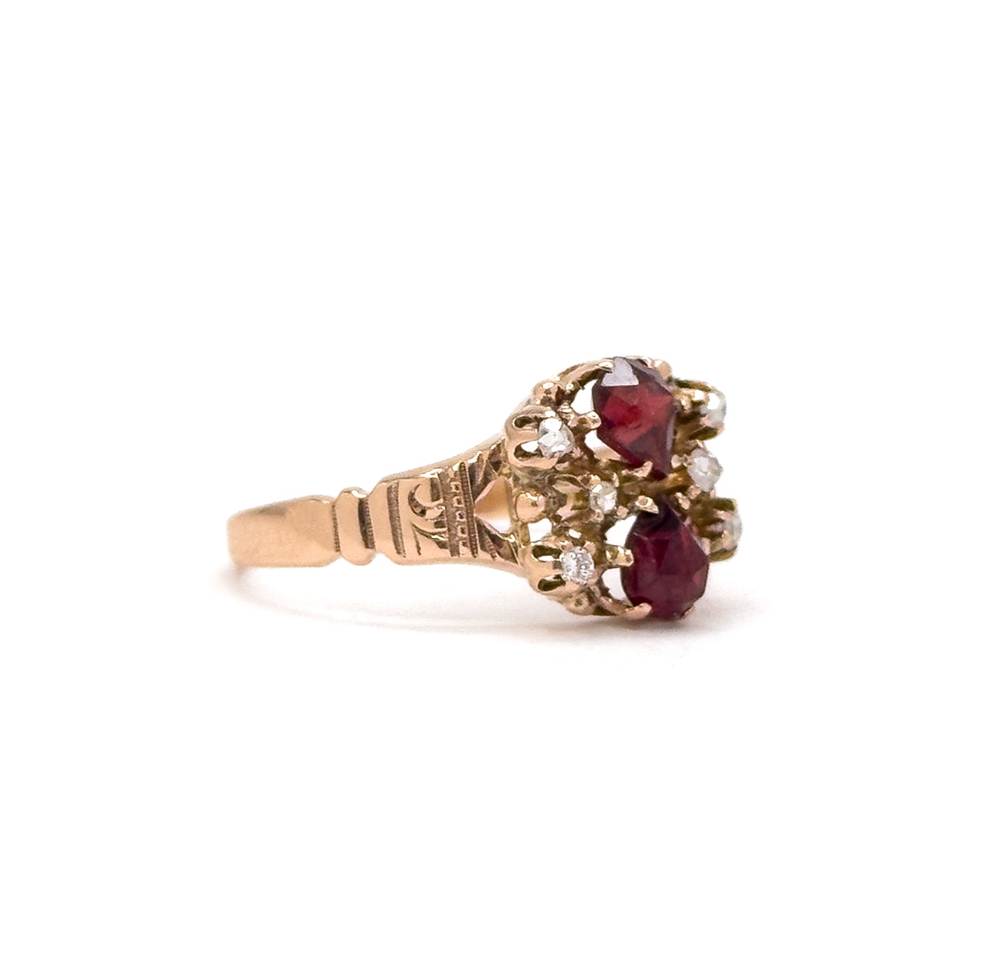 Victorian Garnet & Rose Cut Diamond Ring in 10K Rose Gold