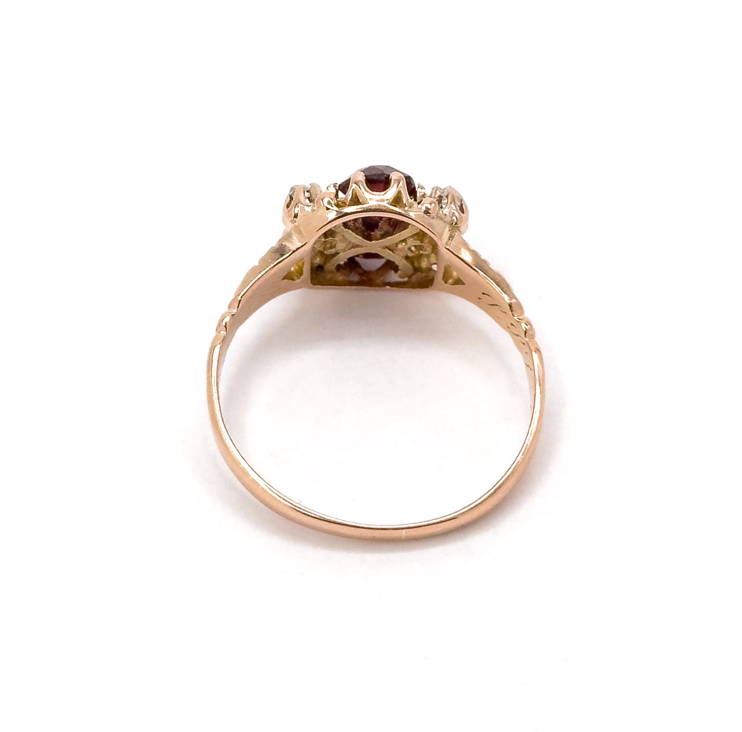 Victorian Garnet & Rose Cut Diamond Ring in 10K Rose Gold