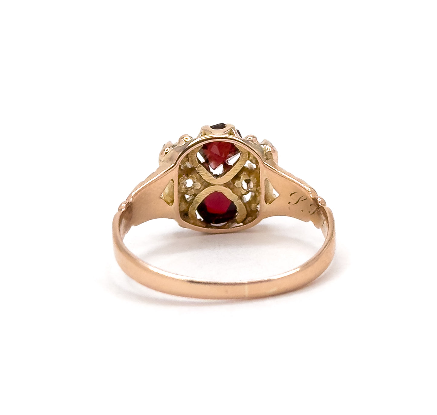 Victorian Garnet & Rose Cut Diamond Ring in 10K Rose Gold