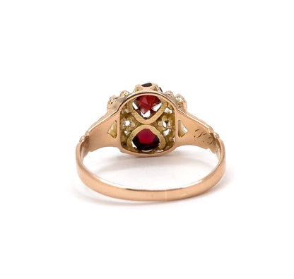 Victorian Garnet & Rose Cut Diamond Ring in 10K Rose Gold