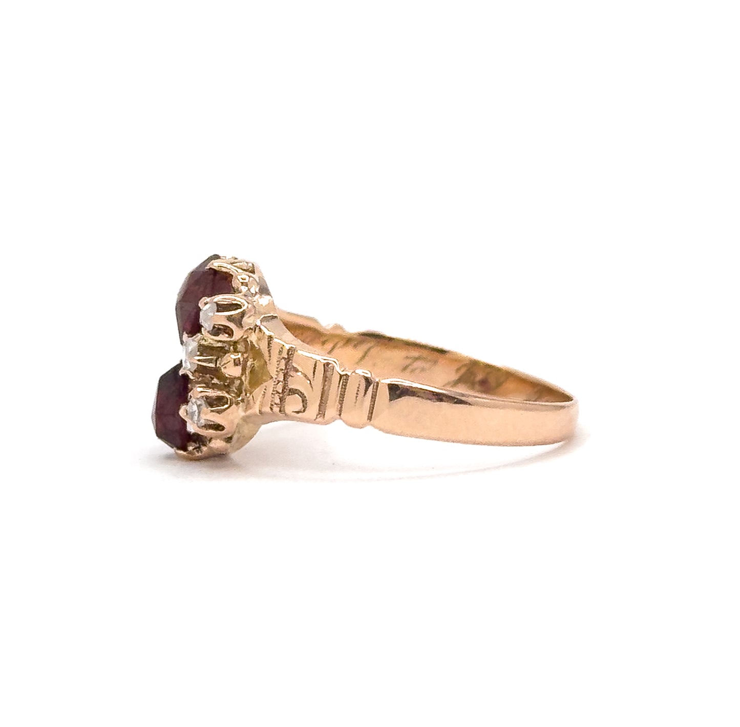 Victorian Garnet & Rose Cut Diamond Ring in 10K Rose Gold