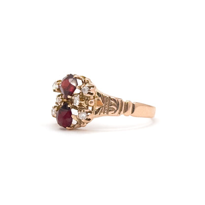 Victorian Garnet & Rose Cut Diamond Ring in 10K Rose Gold