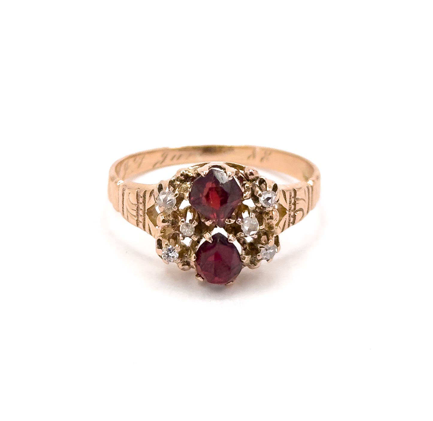 Victorian Garnet & Rose Cut Diamond Ring in 10K Rose Gold