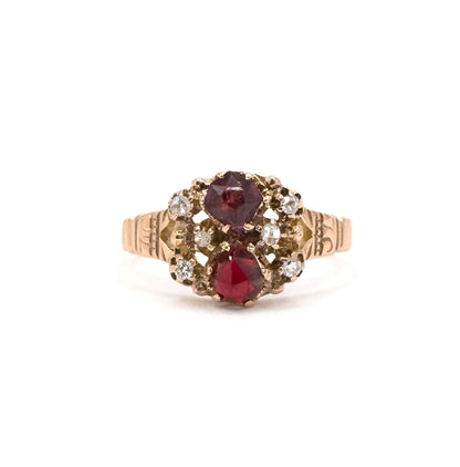 Victorian Garnet & Rose Cut Diamond Ring in 10K Rose Gold