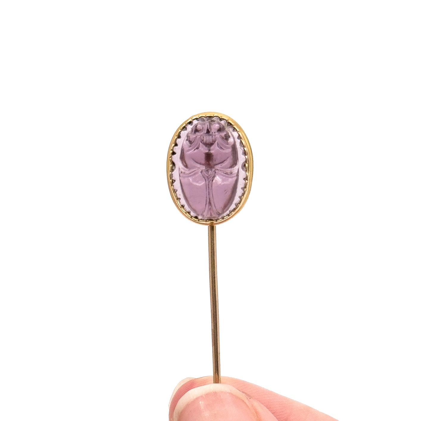 Egyptian Revival Glass Scarab Stick Pin in Gold